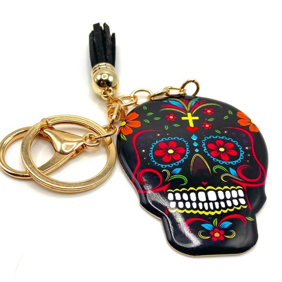 Enamel Sugar Skull Key RIng - Picture 1 of 3